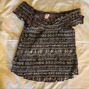 Aztec print off the shoulder top